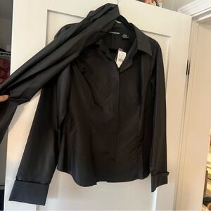 Black Button-Up Shirt NWT W/Scarf- 100% silk